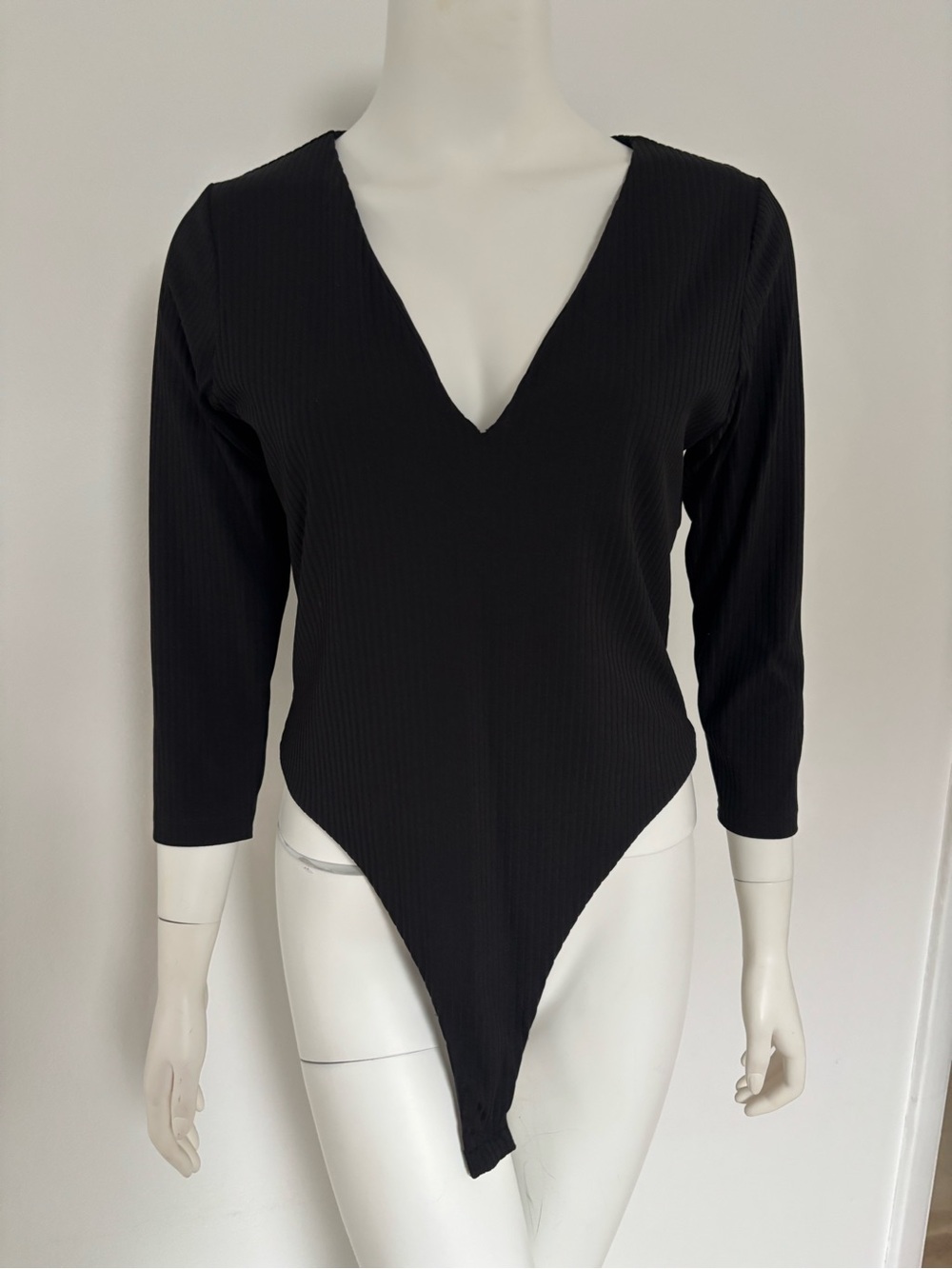 Victoria's Secret Black Ribbed V-Neck Bodysuit